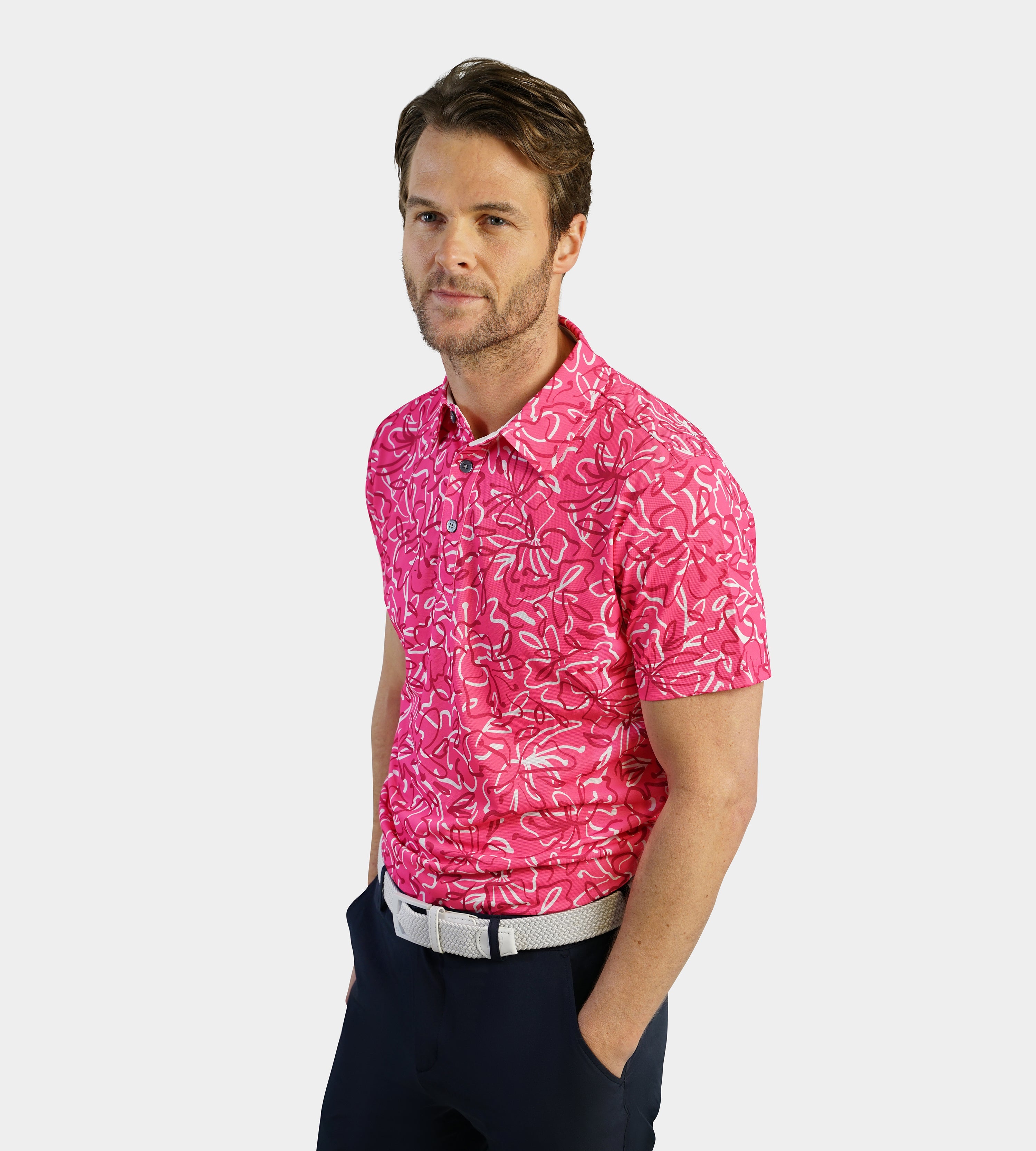 ABSTRACT FLORAL POLO - PINK