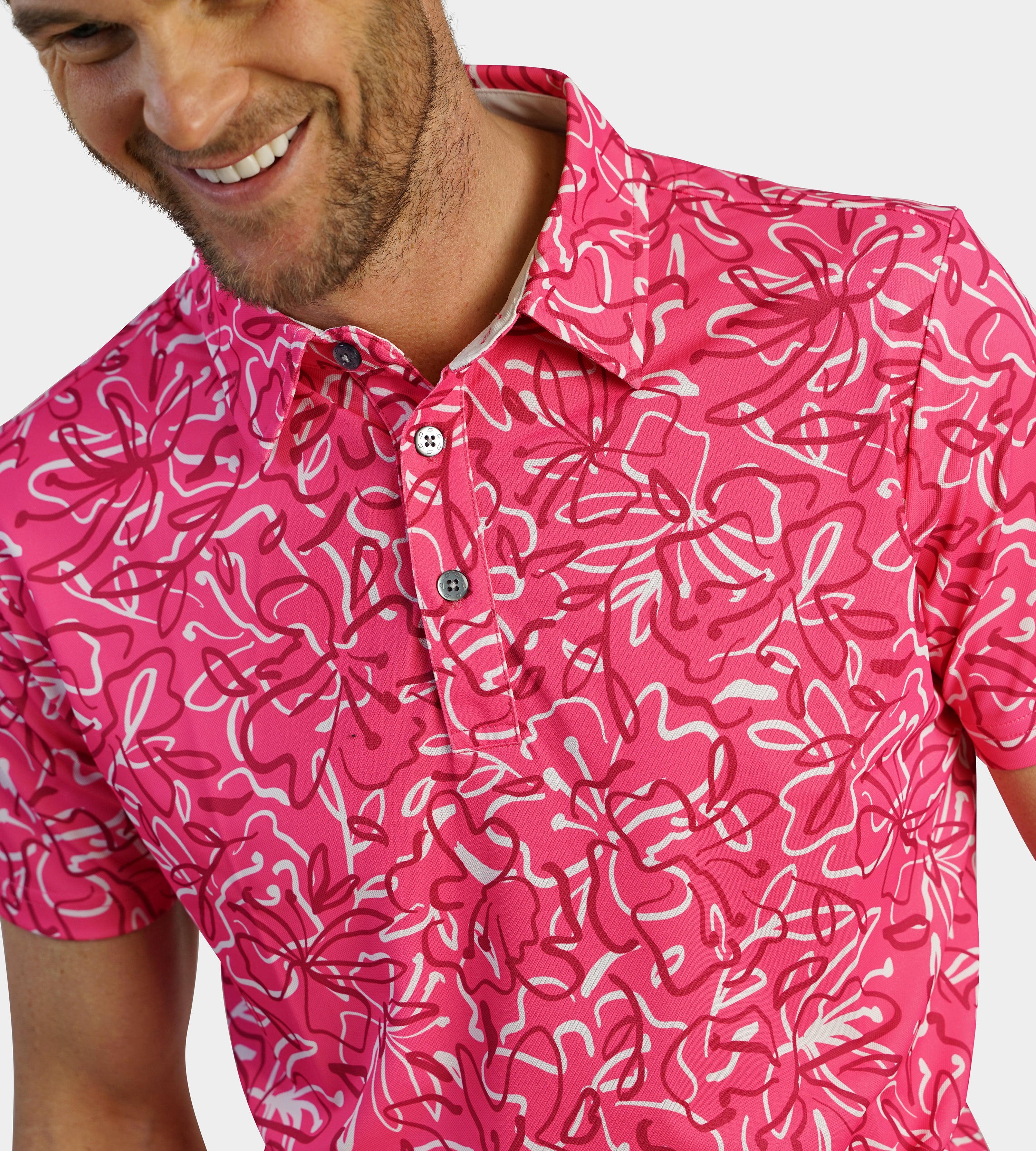 ABSTRACT FLORAL POLO - PINK