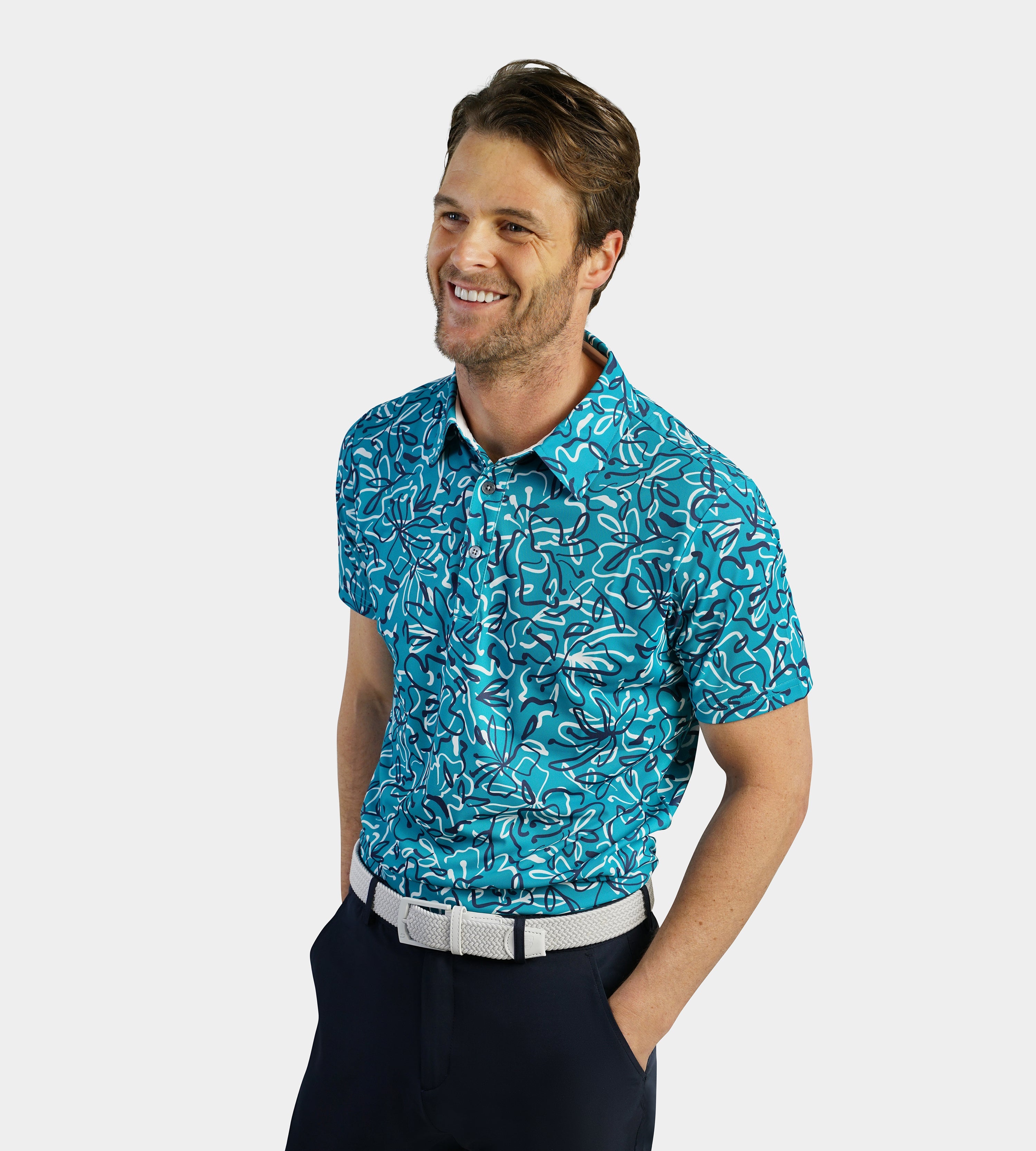 ABSTRACT FLORAL POLO - TEAL