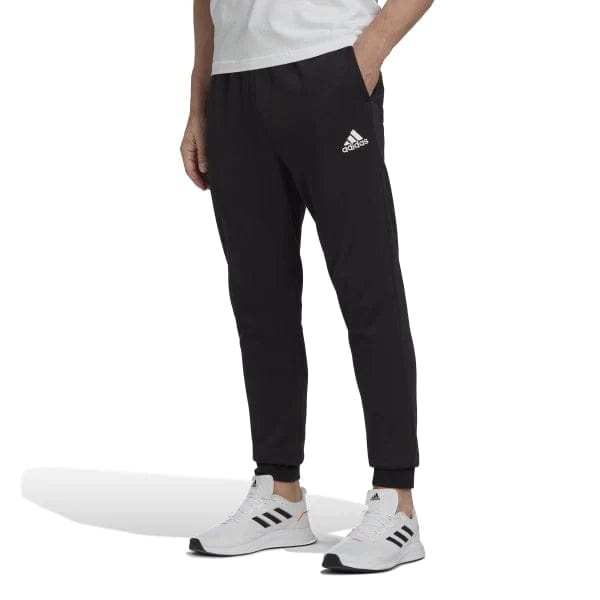 ADIDAS MEN'S FEELCOZY FLEECE TAPERED BLACK TRACKPANTS