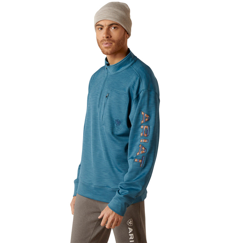 'Ariat' Men's Team Logo 1/4 Zip Sweatshirt - Mallard Blue