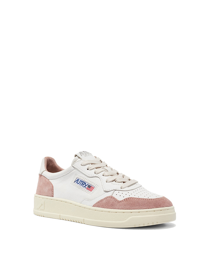 Autry Womens Medalist Low Trainers White Goatskin / Pink Suede