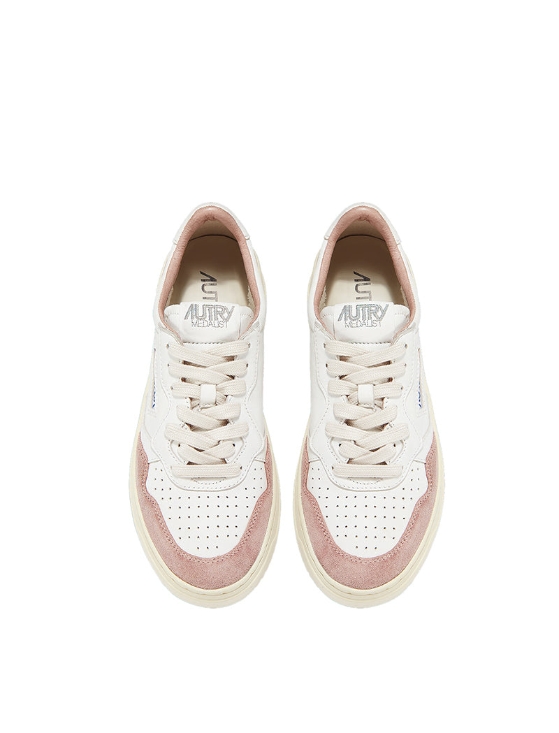 Autry Womens Medalist Low Trainers White Goatskin / Pink Suede