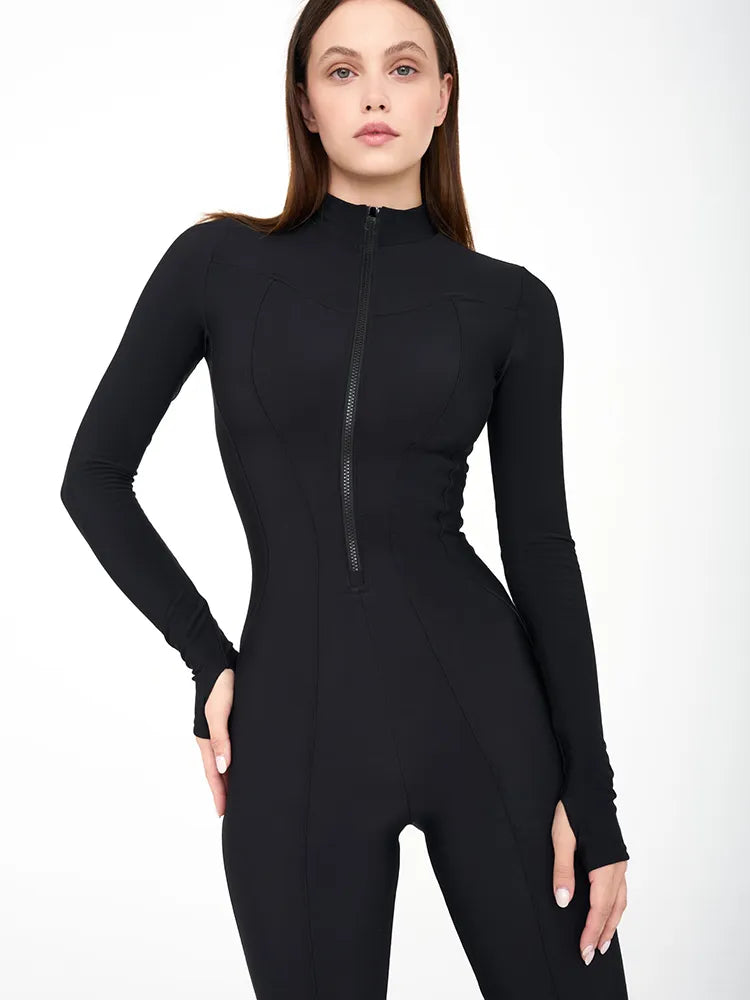 Autumn Winter Long Sleeve Jumpsuits Zipper O Neck Sporty Rompers Ladies Casual Playsuits 2023