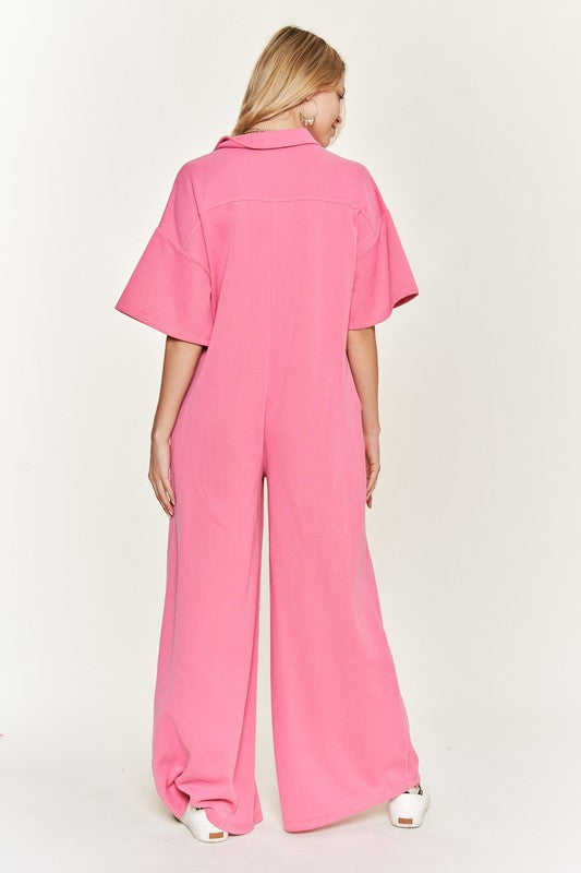 Basic Collar Shirt Wide leg Jumpsuit