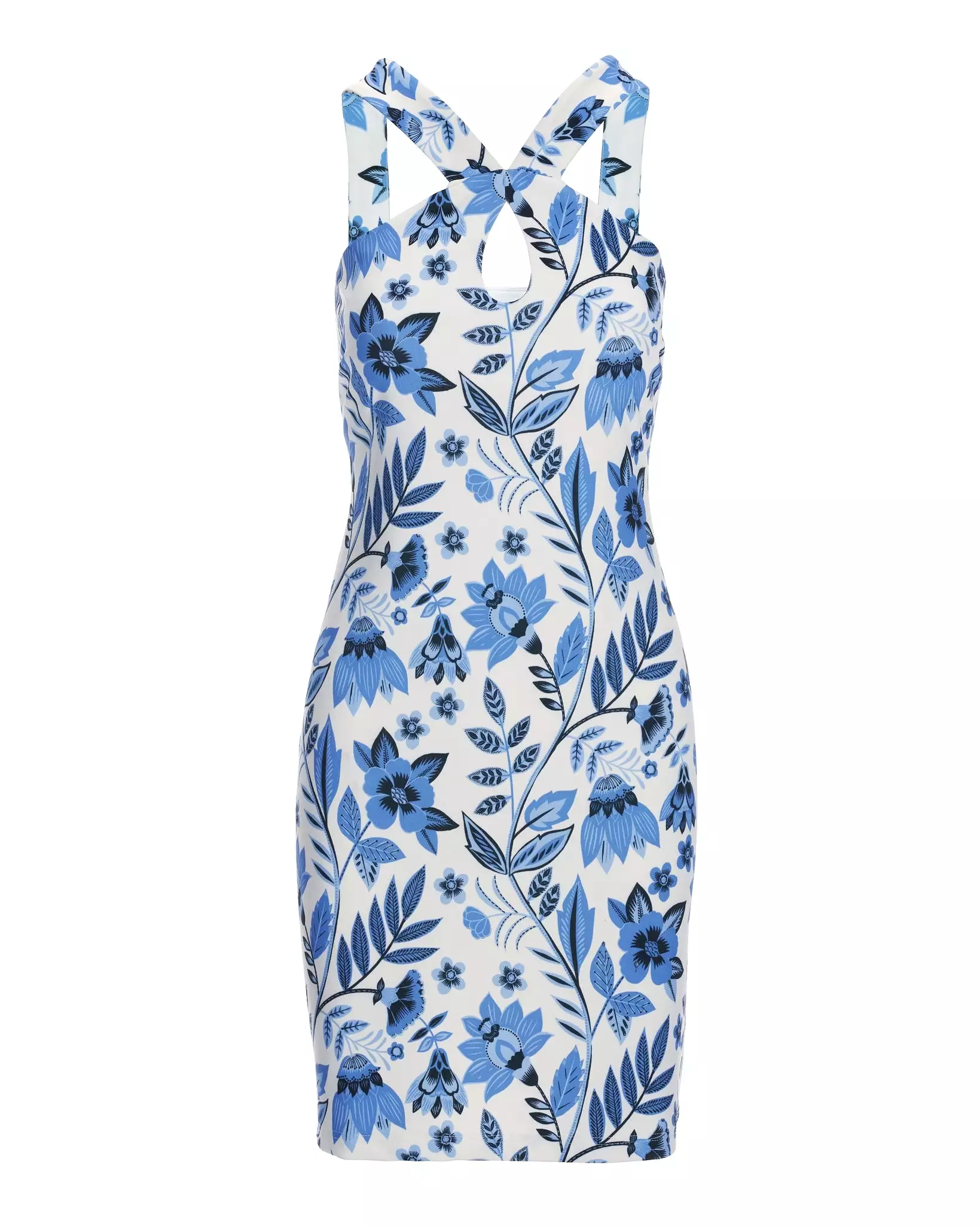 Beyond Travel Print Keyhole Dress Blue Multi