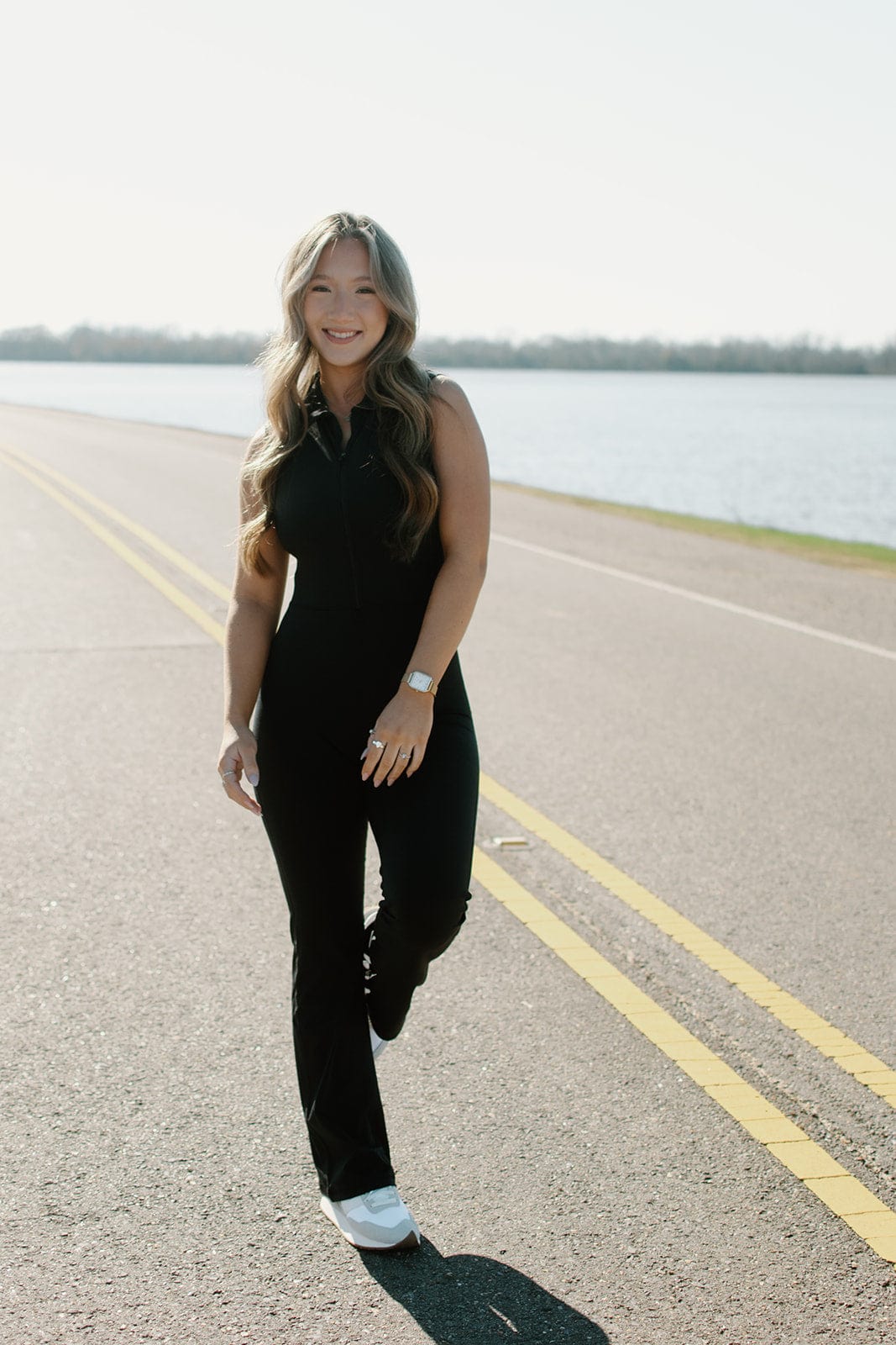 Black Half Zip Flare Athletic Jumpsuit