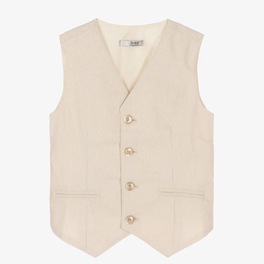 Boys Beige Pinstripe Waistcoat