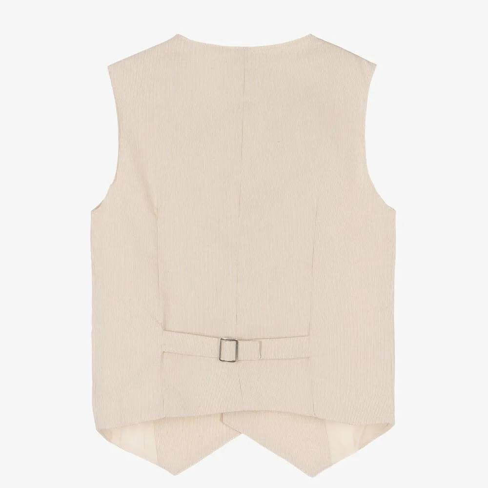 Boys Beige Pinstripe Waistcoat