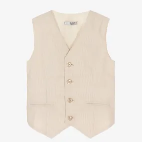 Boys Beige Pinstripe Waistcoat