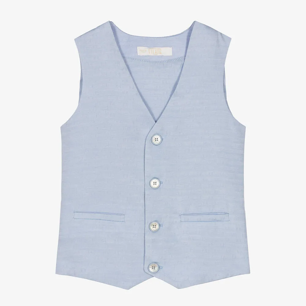 Boys Blue Monogram Waistcoat