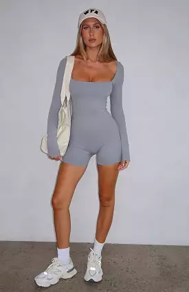 Bring The Vibes Long Sleeve Playsuit Grey