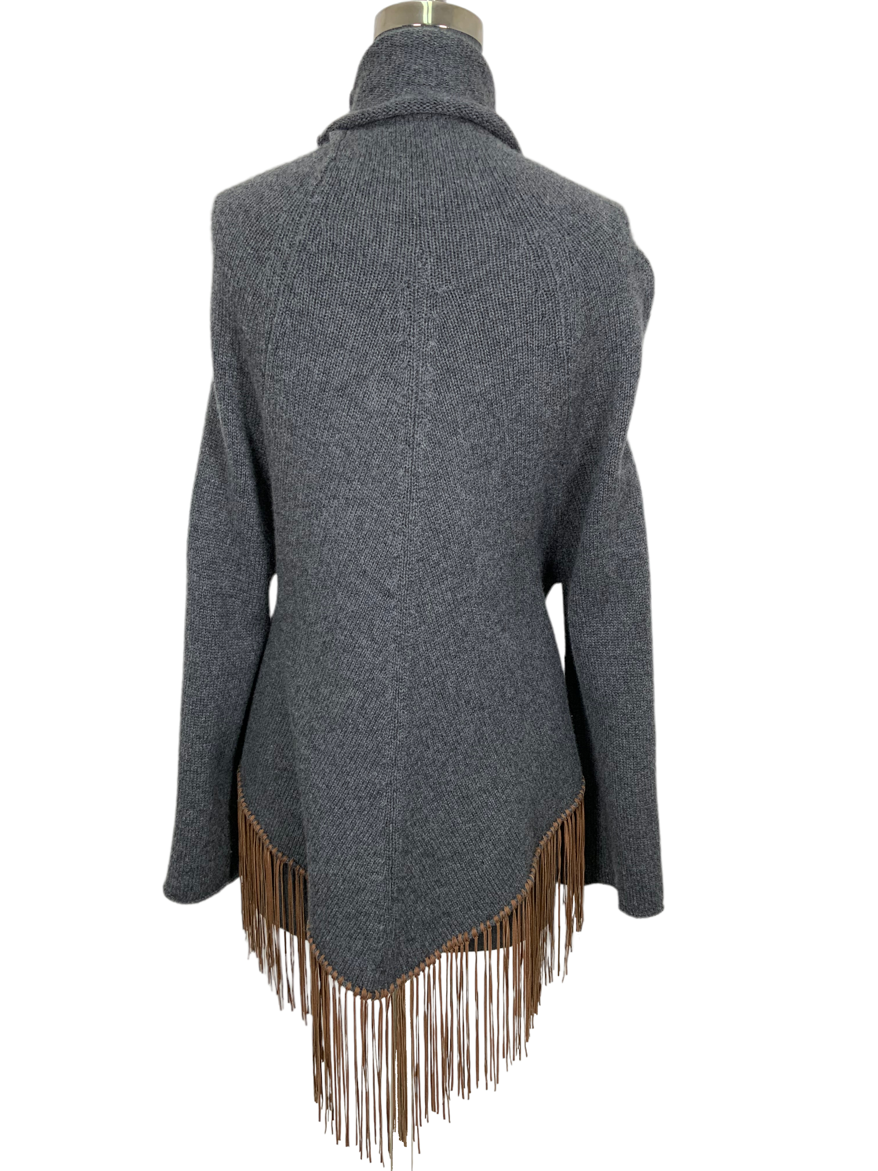 Brunello Cucinelli Cashmere Leather Fringe Rikki Poncho Sweater Size S