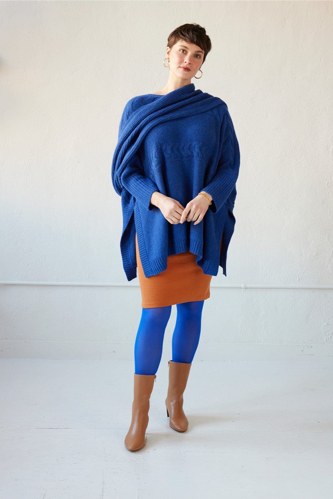 Cat Poncho in Alpaca Wool Blend - Cobalt