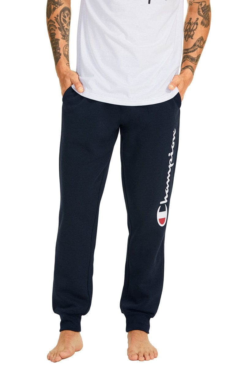 CHAMPION MEN'S SCRIPT CUFF NAVY TRACKPANTS