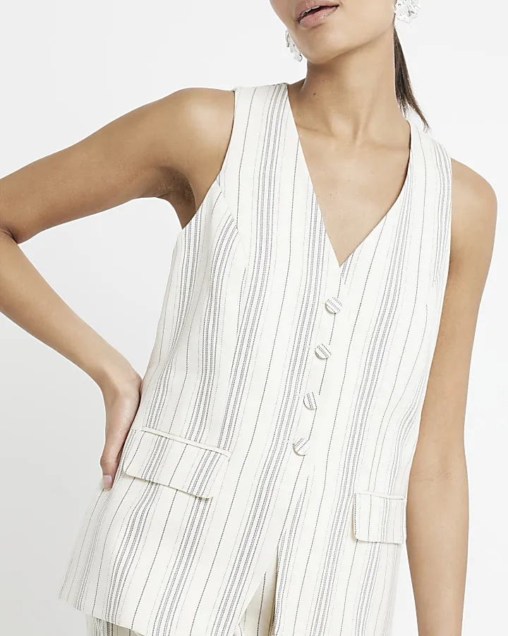 Cream Stripe Longline Waistcoat