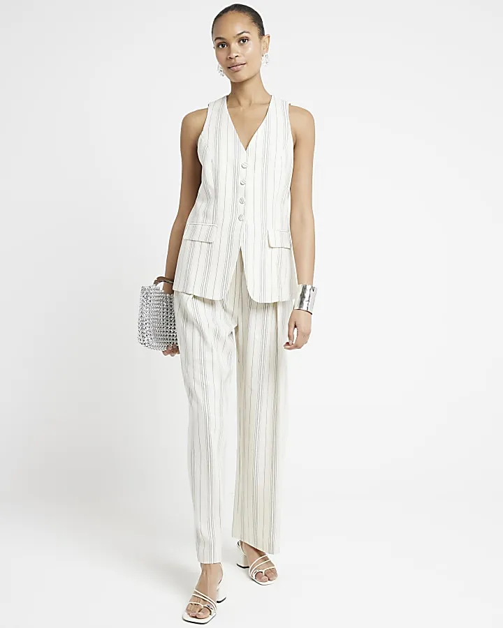 Cream Stripe Longline Waistcoat