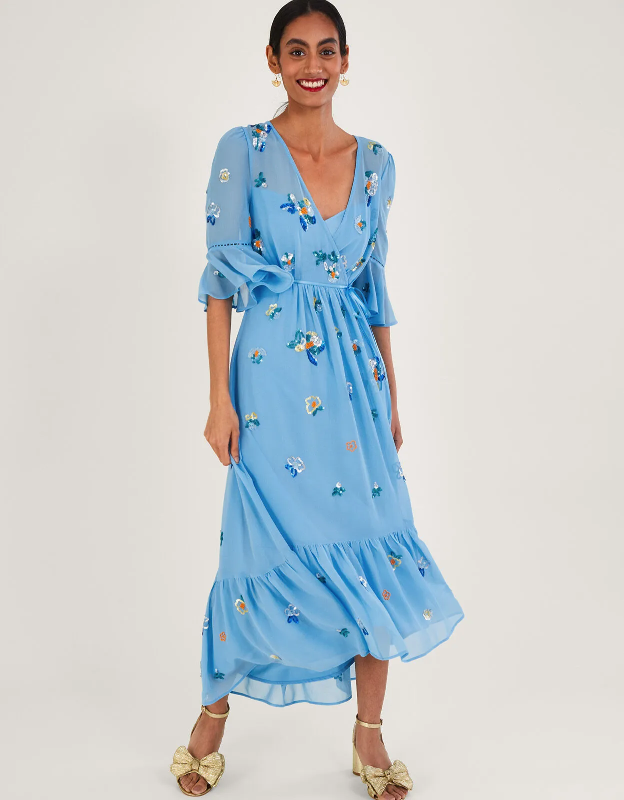 Daniella Embellished Wrap Dress  Blue