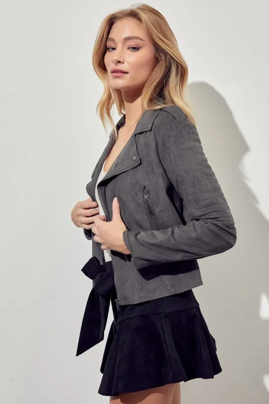 Drew Suede Moto Jacket - Charcoal