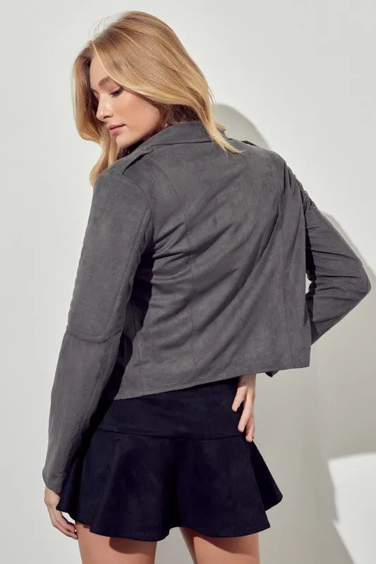 Drew Suede Moto Jacket - Charcoal