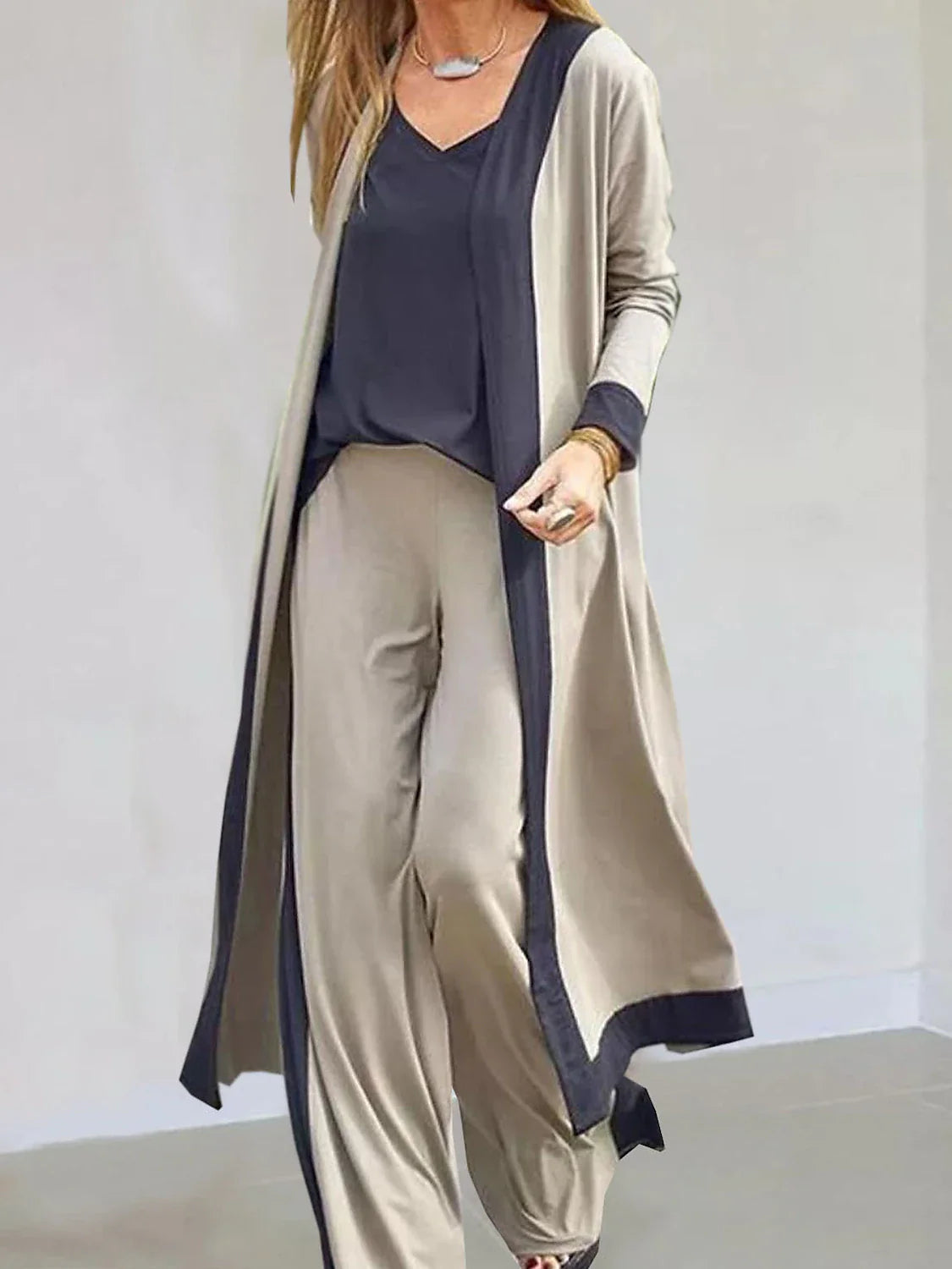 Elegant 3-Piece Women's Lounge Sweatsuit Set with Open Front Cardigan