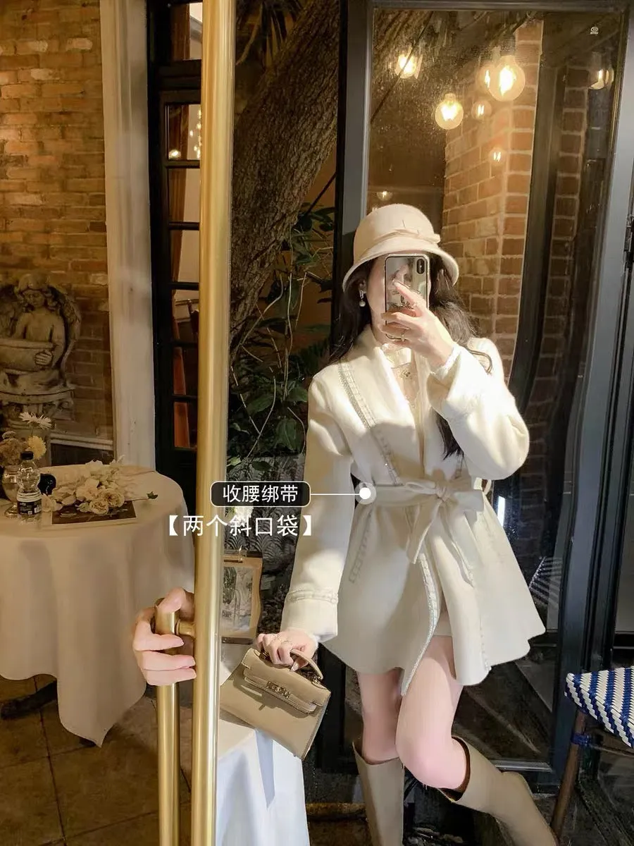 Fish Rabbit's Rabbit Hepburn style woolen coat for women 2023 new winter French light mature loose high-end coat