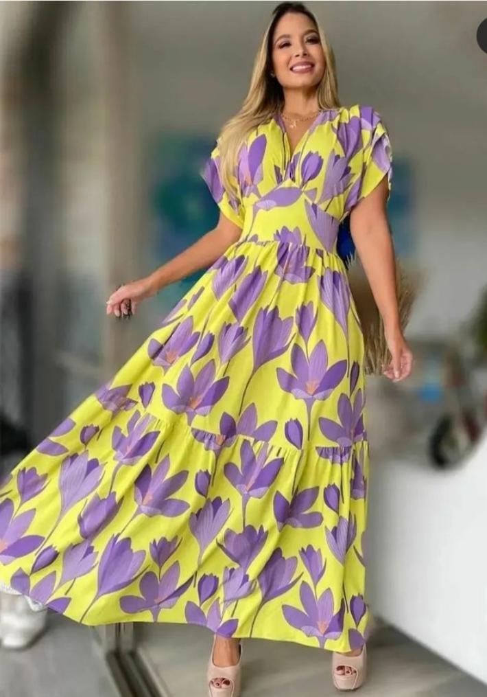 Floral Print Half Sleeve Pleated Womens Maxi Dress S4586904