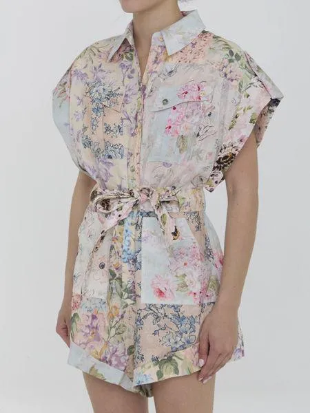 FLORAL PRINT LINEN PLAYSUIT