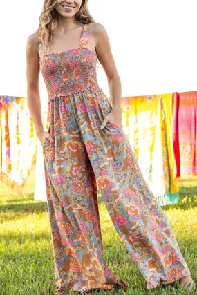 Floral Print Smocked Cami Jumpsuits