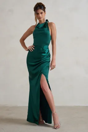 Forever Feature | Bottle Green High Neck Wrap Maxi Dress