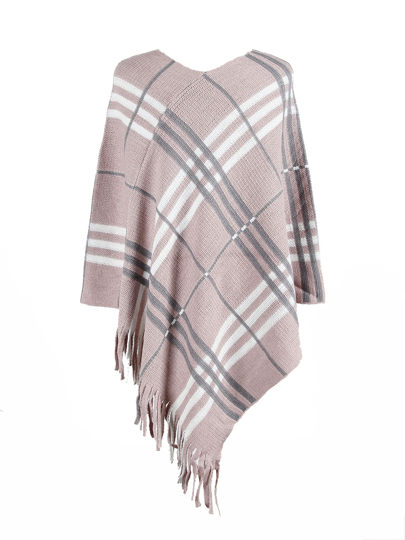 Haute Edition Women's Plaid Poncho with Fringe. One size fits all (S-XL).