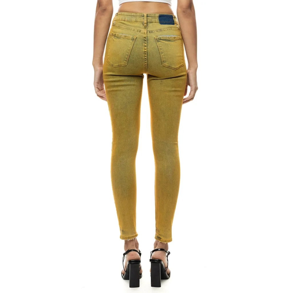 High Rise Super Skinny Over Spray Jeans - Yellow