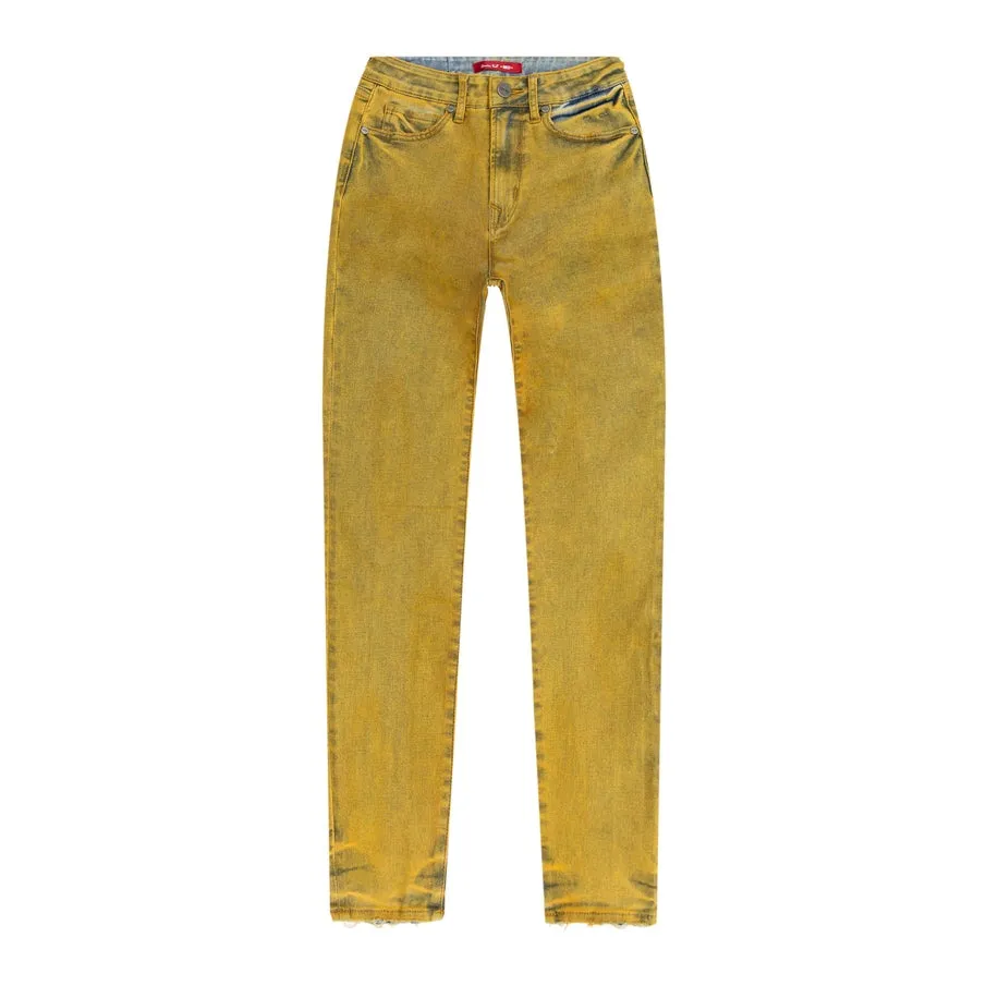 High Rise Super Skinny Over Spray Jeans - Yellow