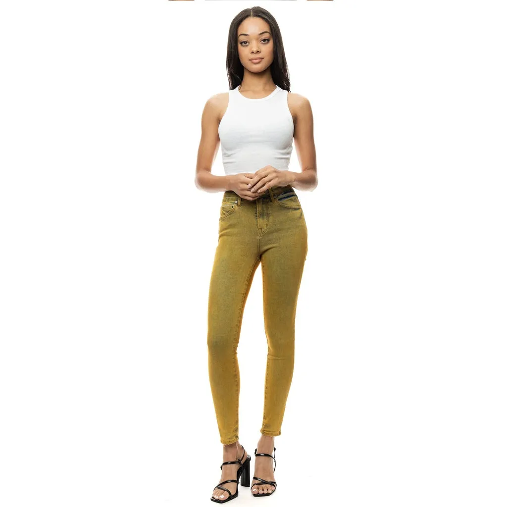 High Rise Super Skinny Over Spray Jeans - Yellow