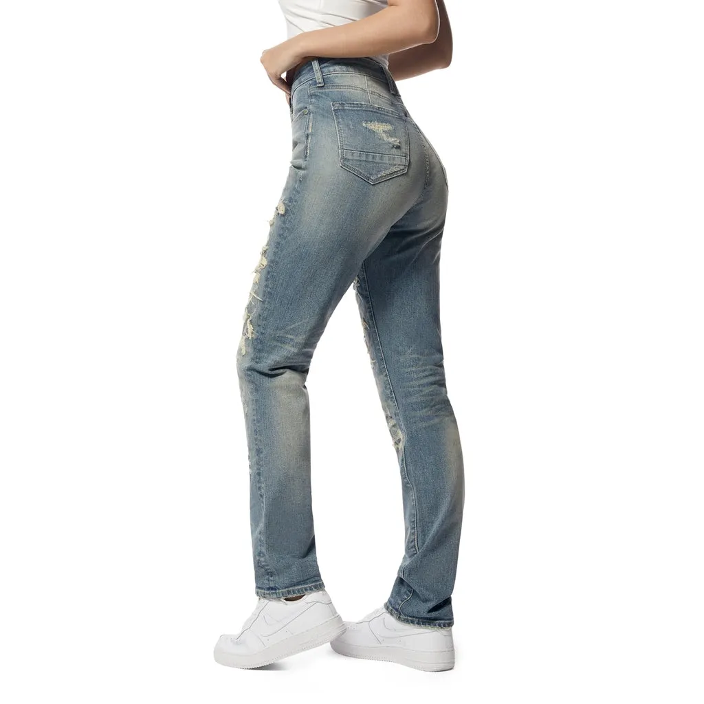 High Rise Tapered Rip Off Jeans - Lisbon Blue