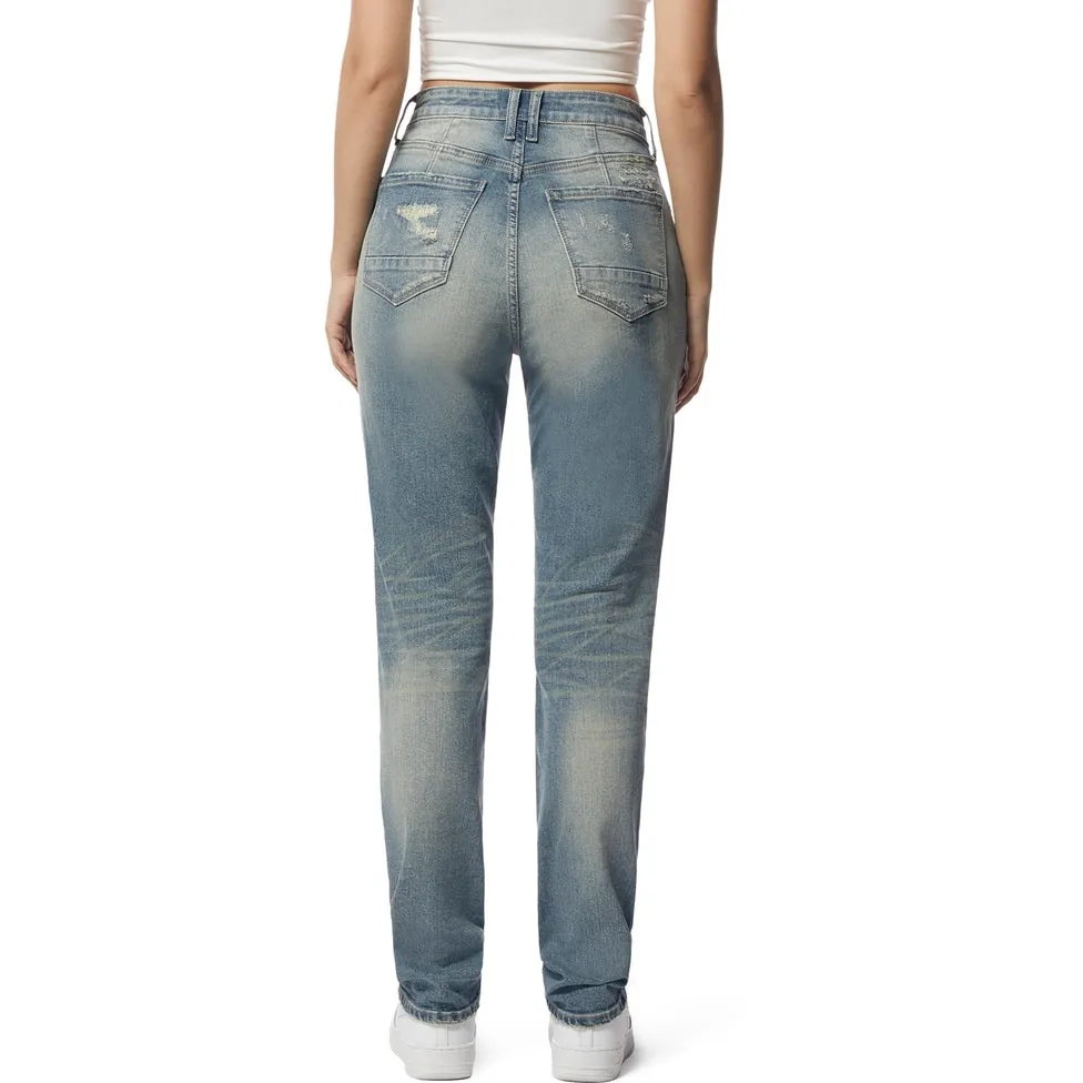 High Rise Tapered Rip Off Jeans - Lisbon Blue