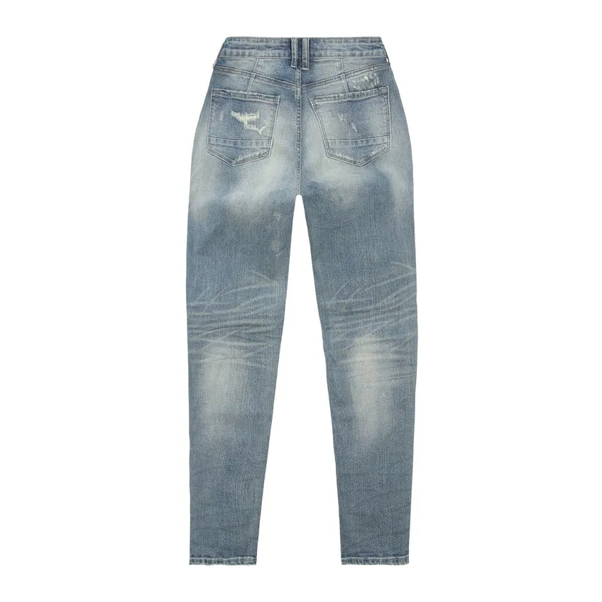 High Rise Tapered Rip Off Jeans - Lisbon Blue