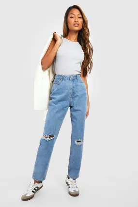 High Waisted Ripped Knee Mom Jeans