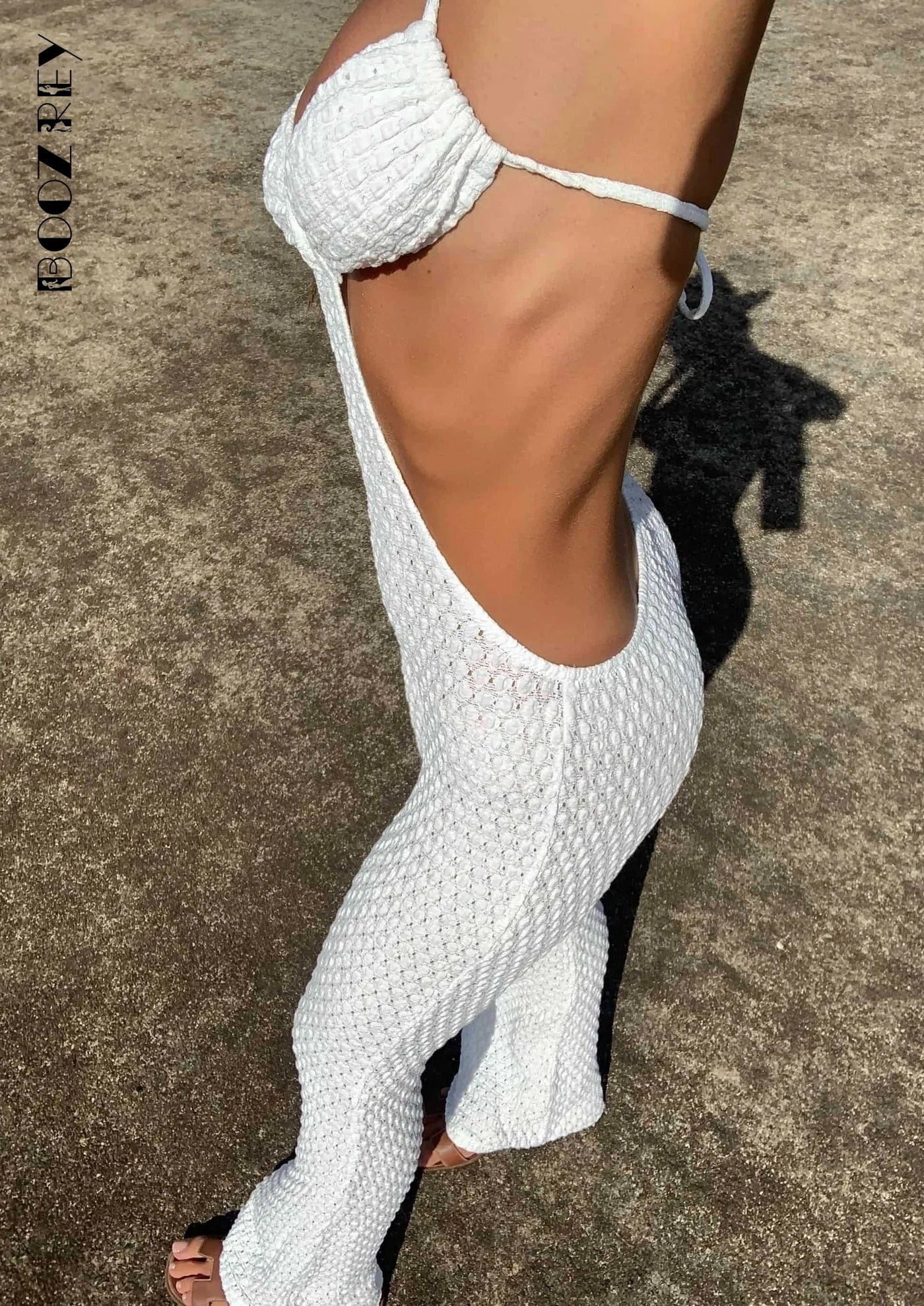 Hollow Out Women Jumpsuit Halter Neck Backless 2023 Summer Sleeveless Beach White Overall