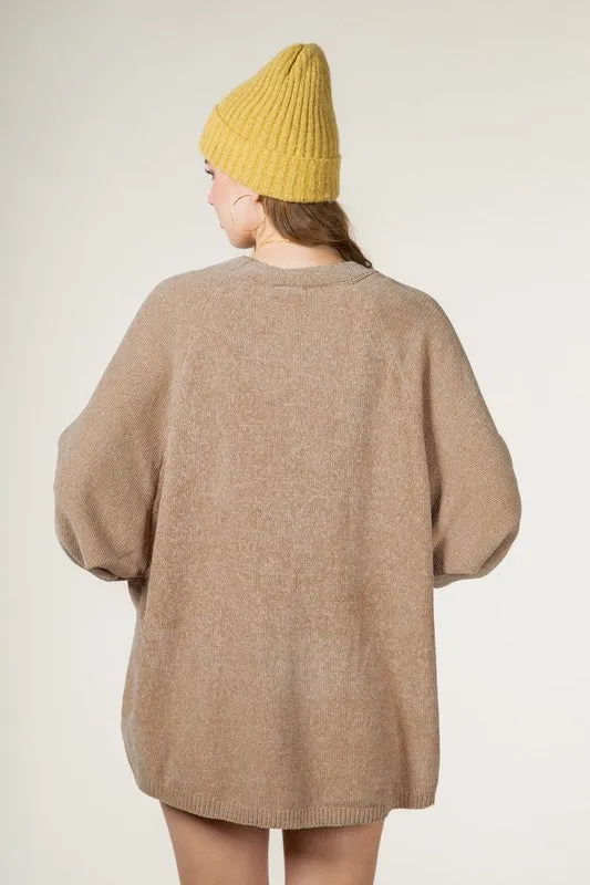 Hope Chenille Yarn Sweater Cardigan - Mocha