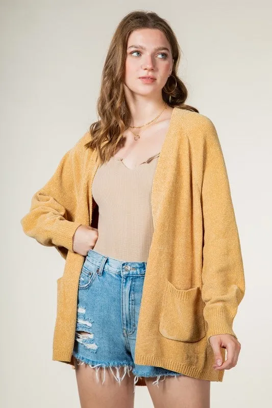 Hope Chenille Yarn Sweater Cardigan - Mustard