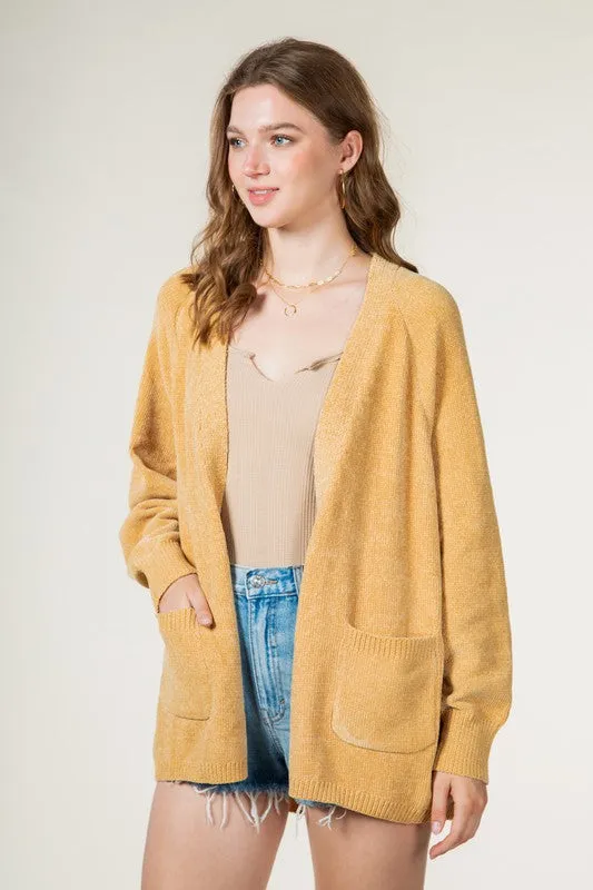 Hope Chenille Yarn Sweater Cardigan - Mustard