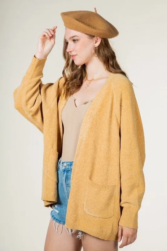 Hope Chenille Yarn Sweater Cardigan - Mustard