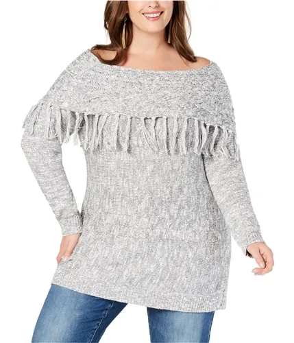 I-N-C Womens Fringed Tunic Sweater