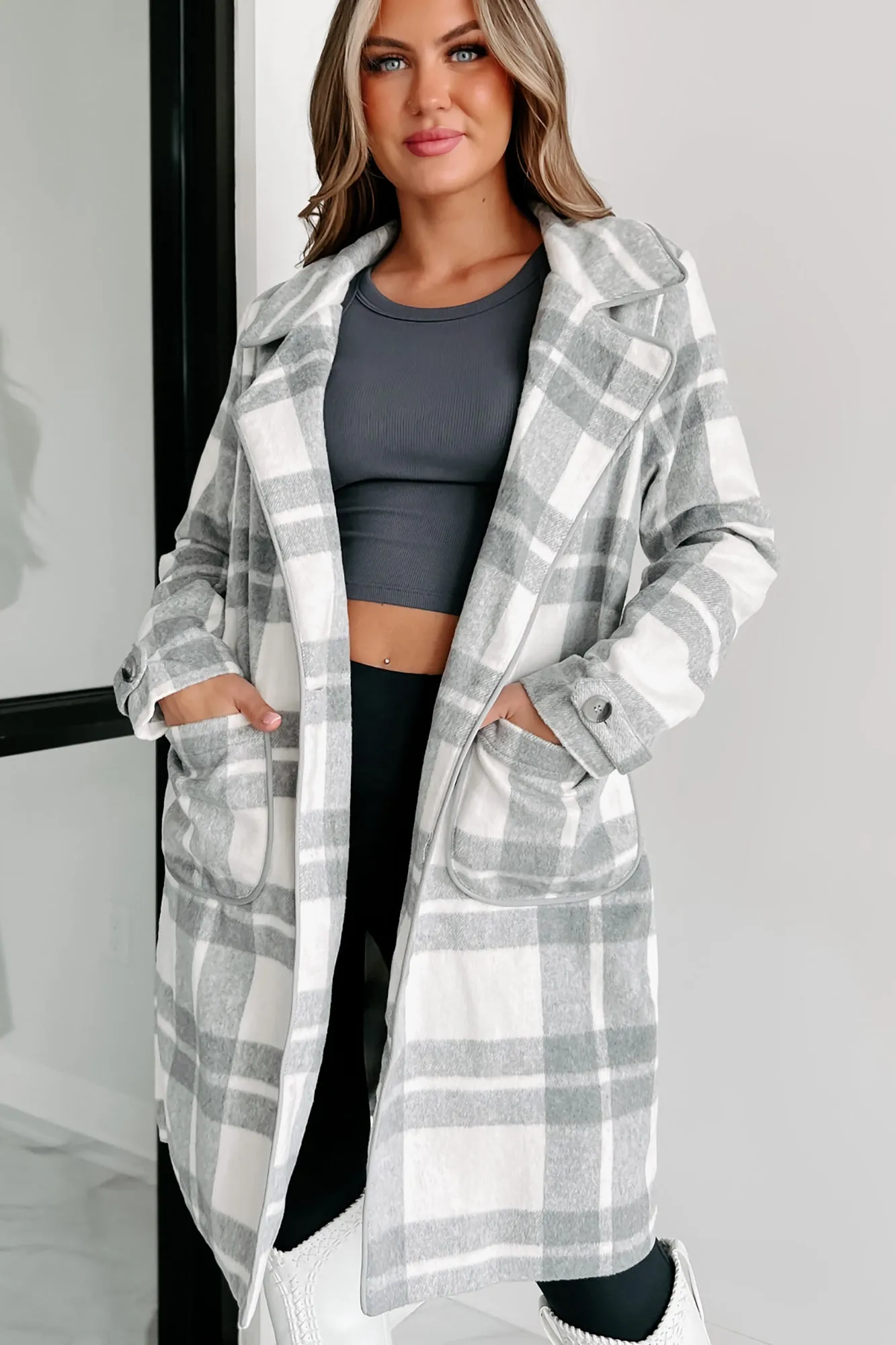 I'm On My Way Plaid Coat (Grey/White)