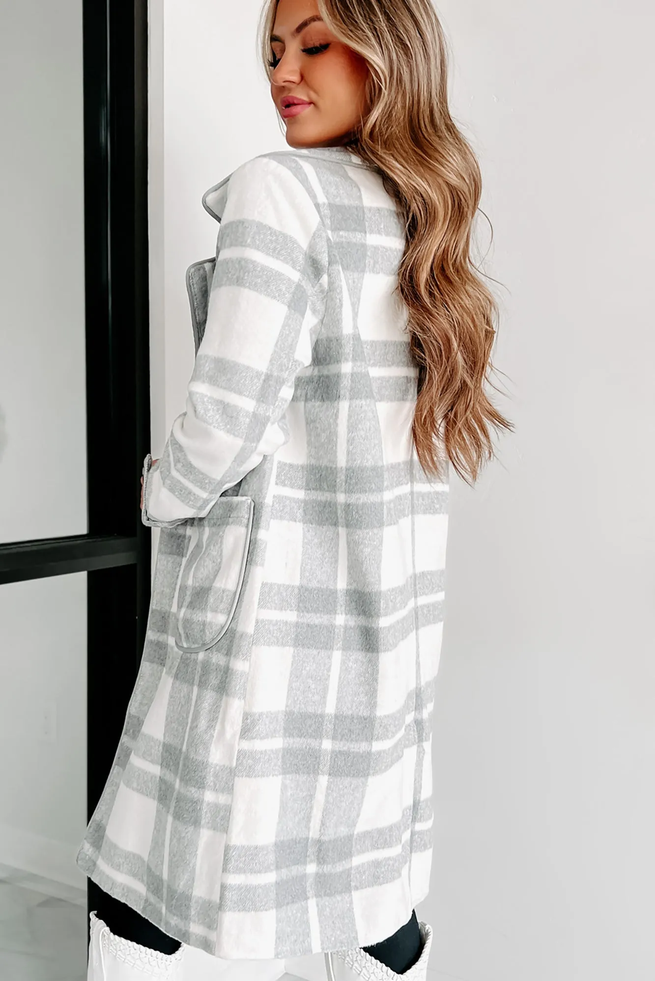 I'm On My Way Plaid Coat (Grey/White)