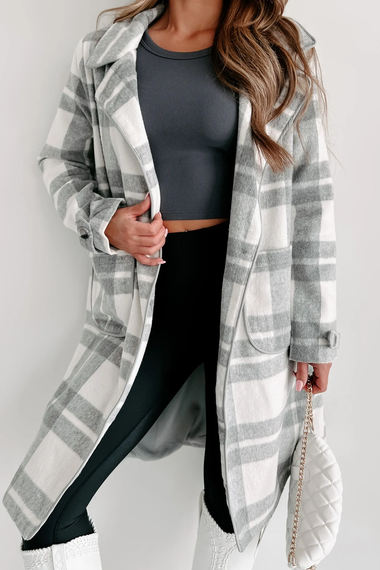 I'm On My Way Plaid Coat (Grey/White)