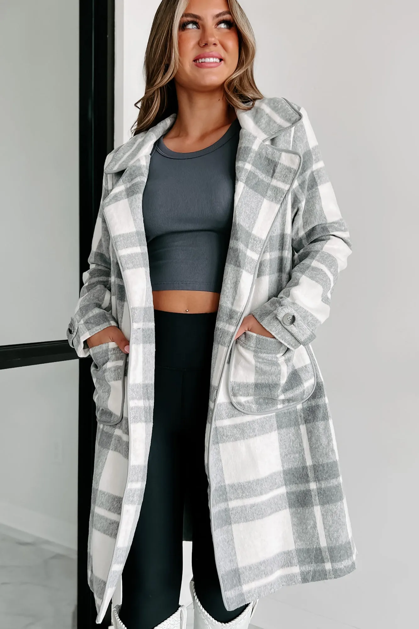 I'm On My Way Plaid Coat (Grey/White)