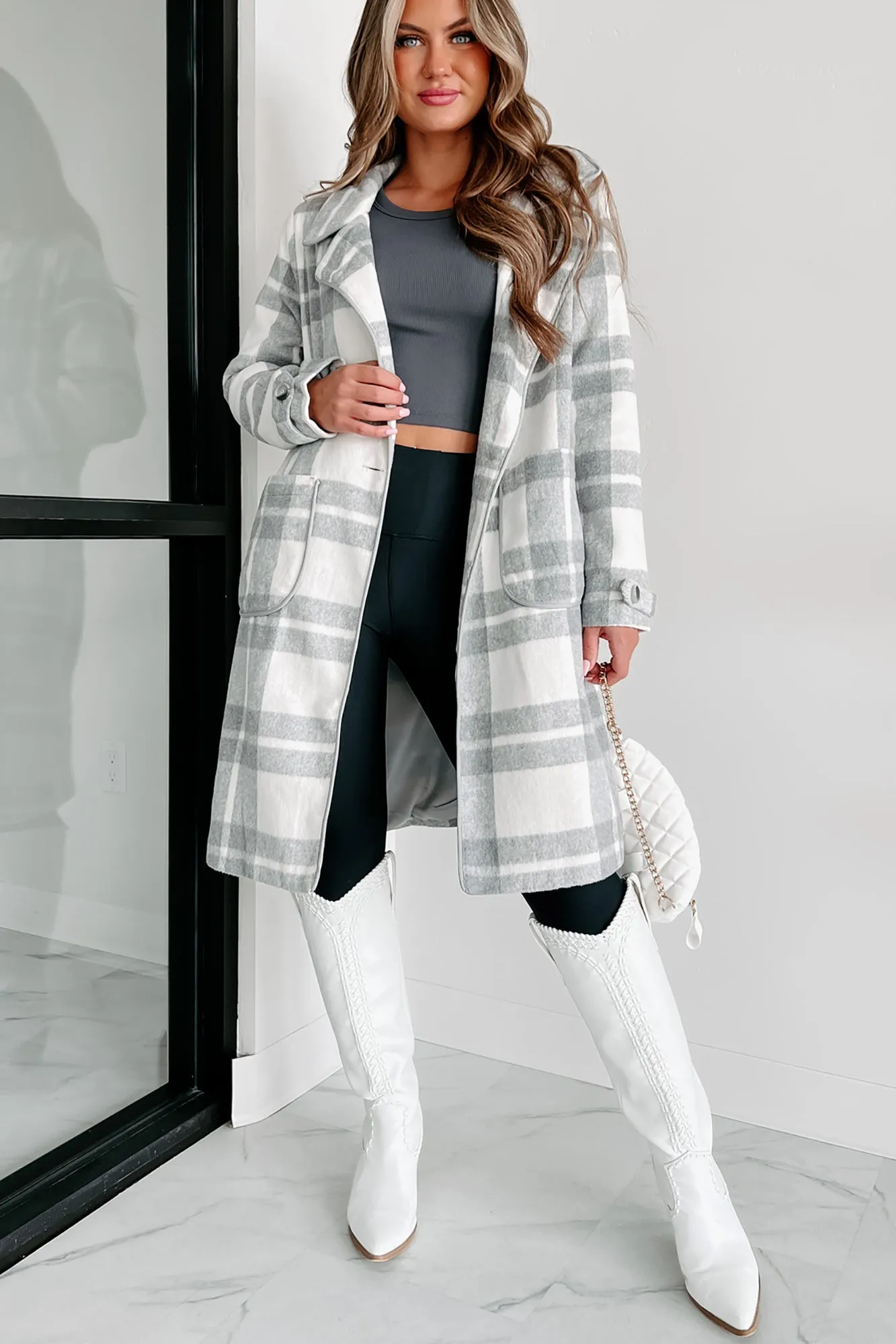 I'm On My Way Plaid Coat (Grey/White)