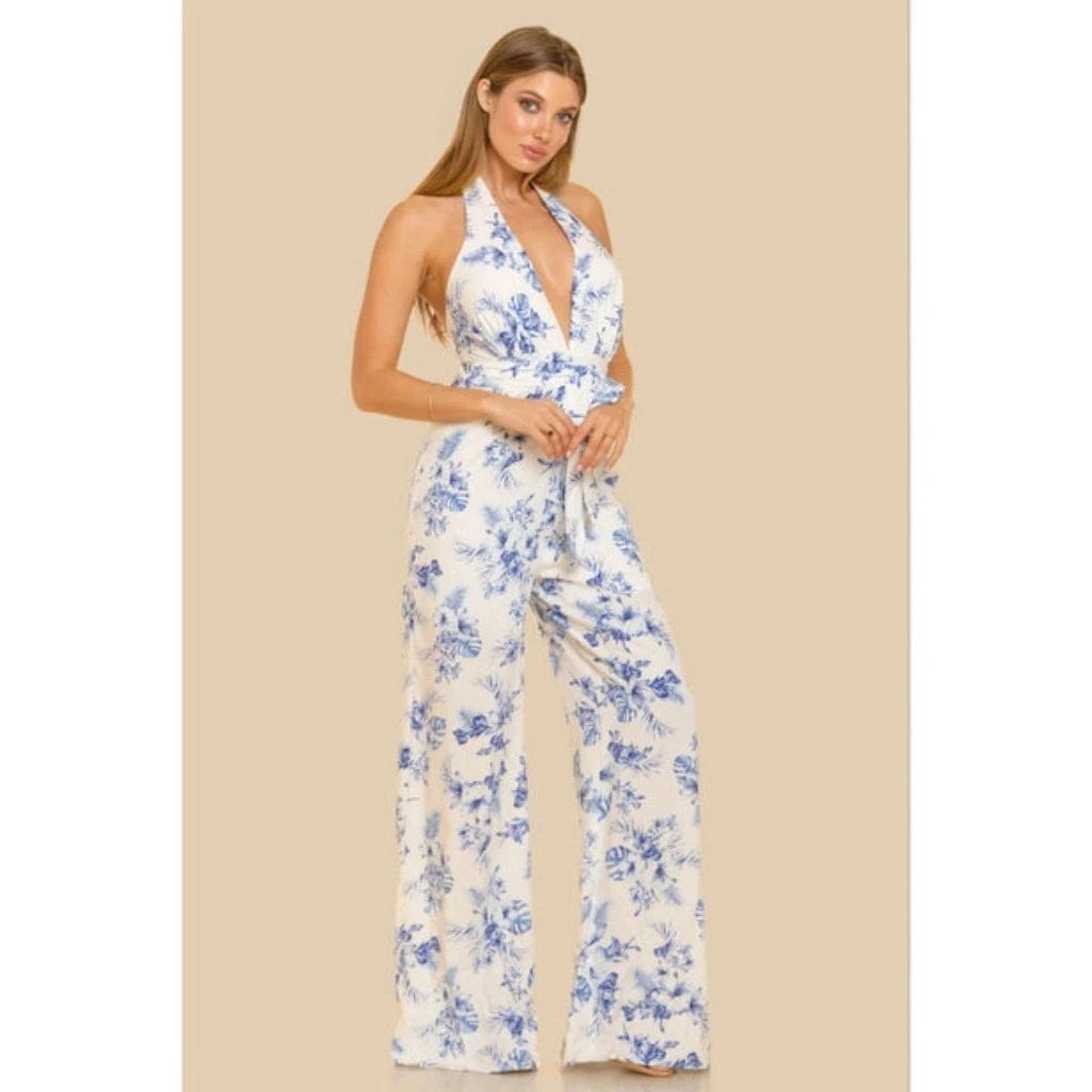 It's Flowing Blue Print Jumpsuit